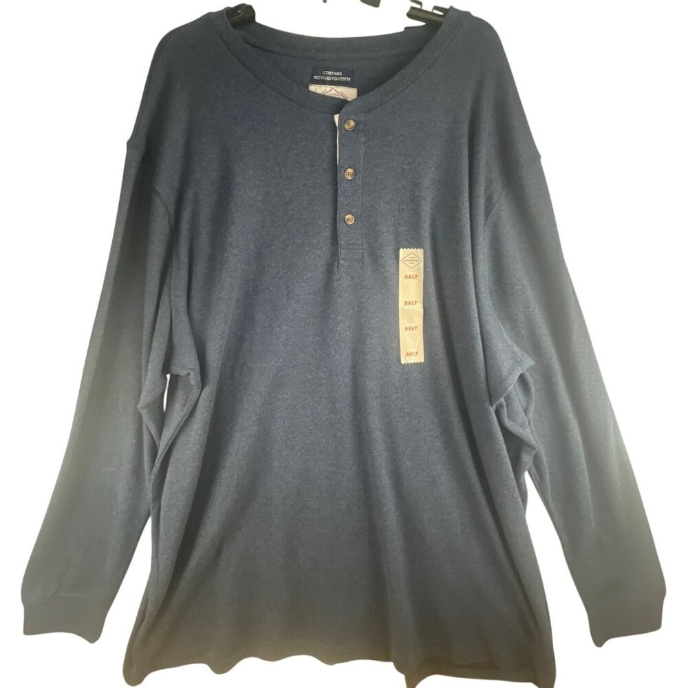 St Johns Bay Mens 3XLT Big & Tall Henley Shirt Navy Blue Cotton/Polyester
